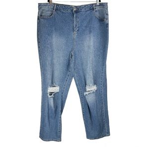 Eloquii Elements Distressed Straight Leg Jeans Sz 22 Medium Wash Stretch Denim